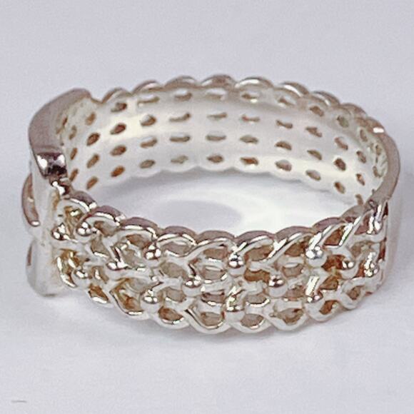 VTG Sterling Silver Buckle Ring 925 NV Lattice Band Women's Size 5 Dainty - Picture 4 of 10